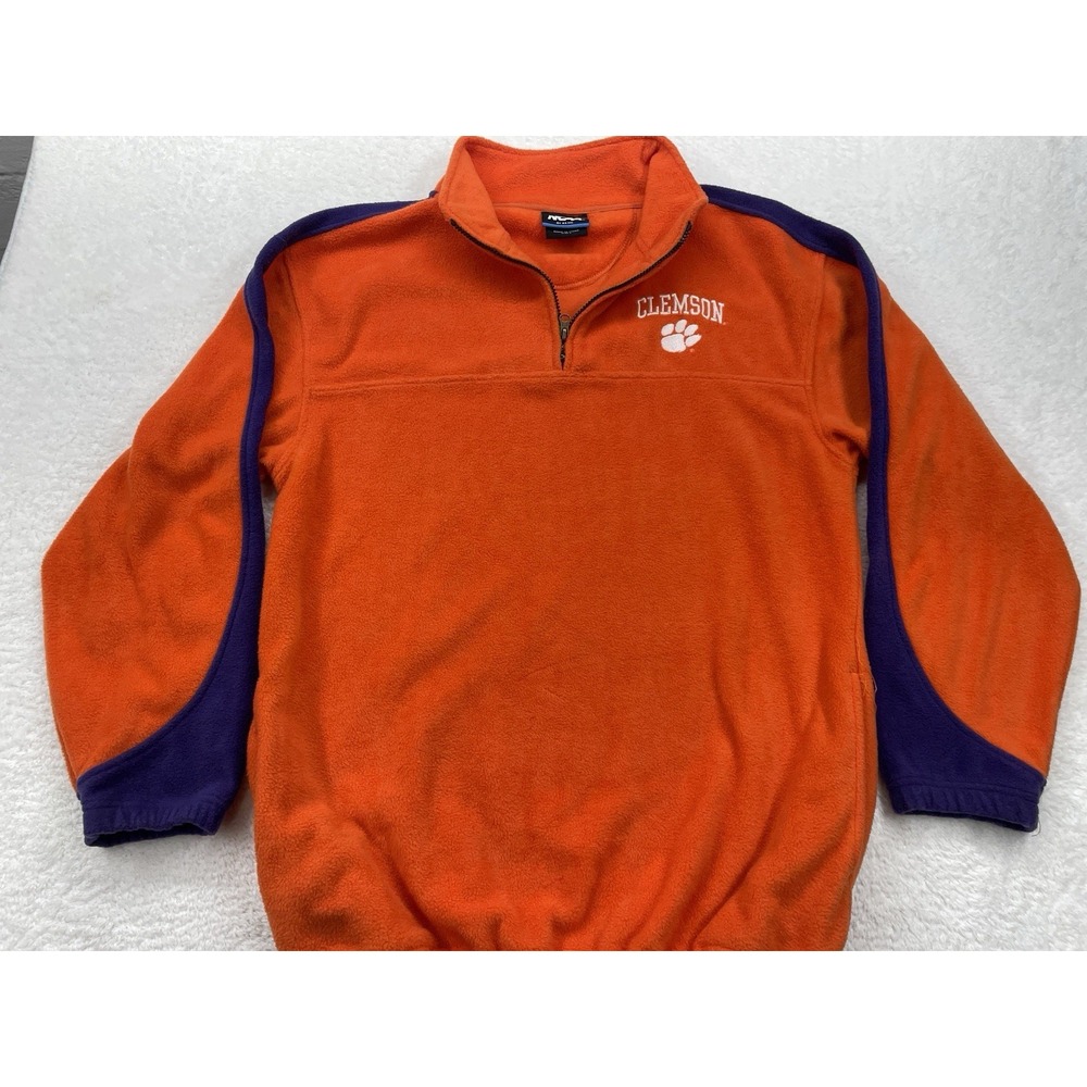NCAA Clemson‎ Tigers Orange Half-Zip Fleece Jacket Large Paw Embroidered Logo